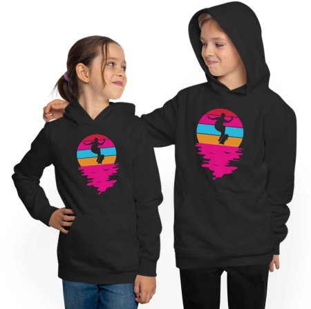 Skater Hoodie Hooded Sweater Kids - Retro Skateboarder Sunset i527